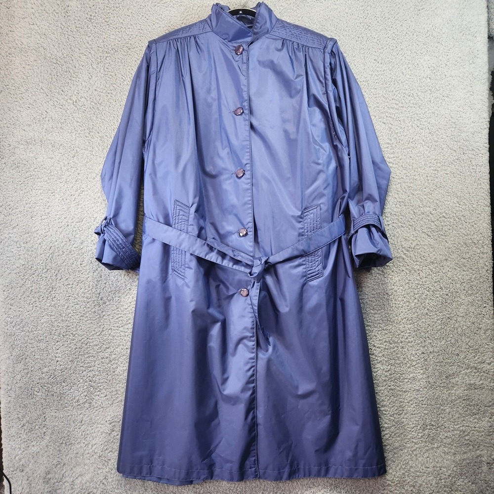 Fleet Street Trench Coat Jacket Womens Size 14 Purple Belted Lined Long Sleeve